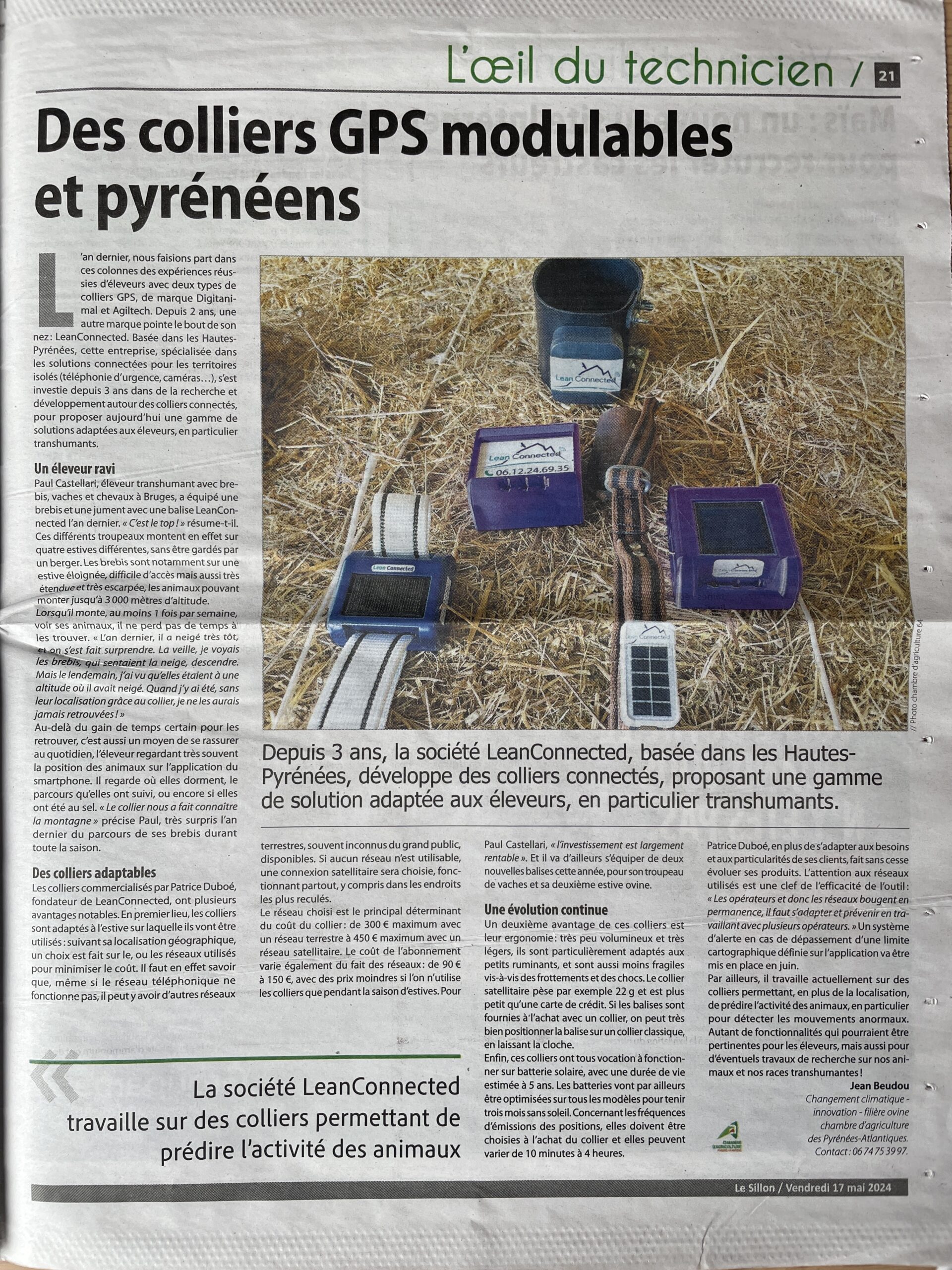 Article paru sur le Sillon: Des colliers connectés GPS Pyrénéens